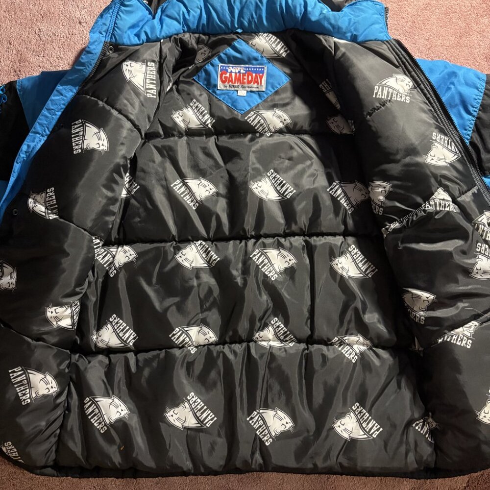 Vintage Game Day Carolina Panthers Embroidered Puffer‎ Jaceket - Picture 3 of 6